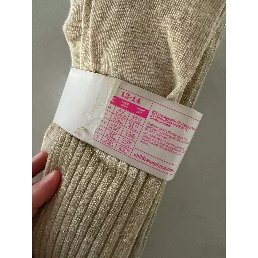 The Childrens Place Girls Gold Metallic Ribbed Tights Size 12-14 Sparkle Shimmer